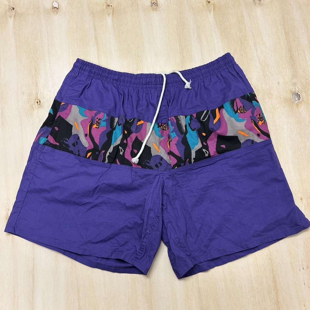 Vintage 90s Islander Swim Shorts Mens Large Purple Lined Drawstring Trunks Beach